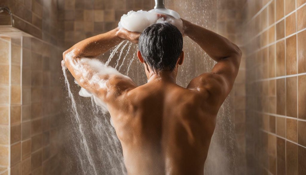 Body wash being applied to warm, moist skin