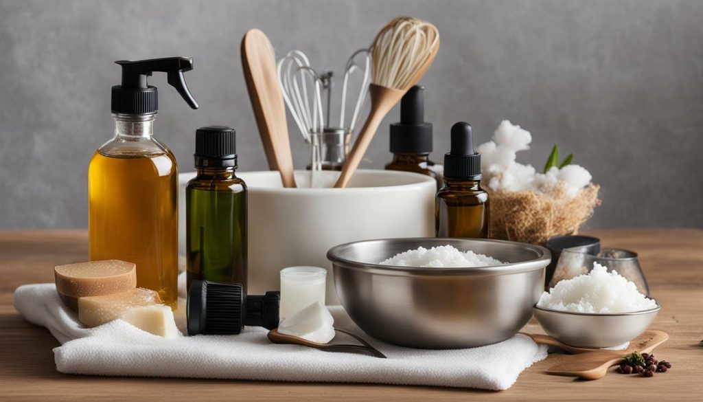 Tools and Ingredients for making Body Wash from Bar Soap