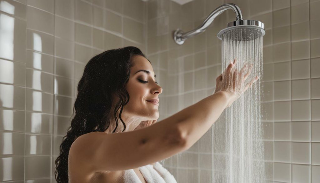 pregnant woman using body wash