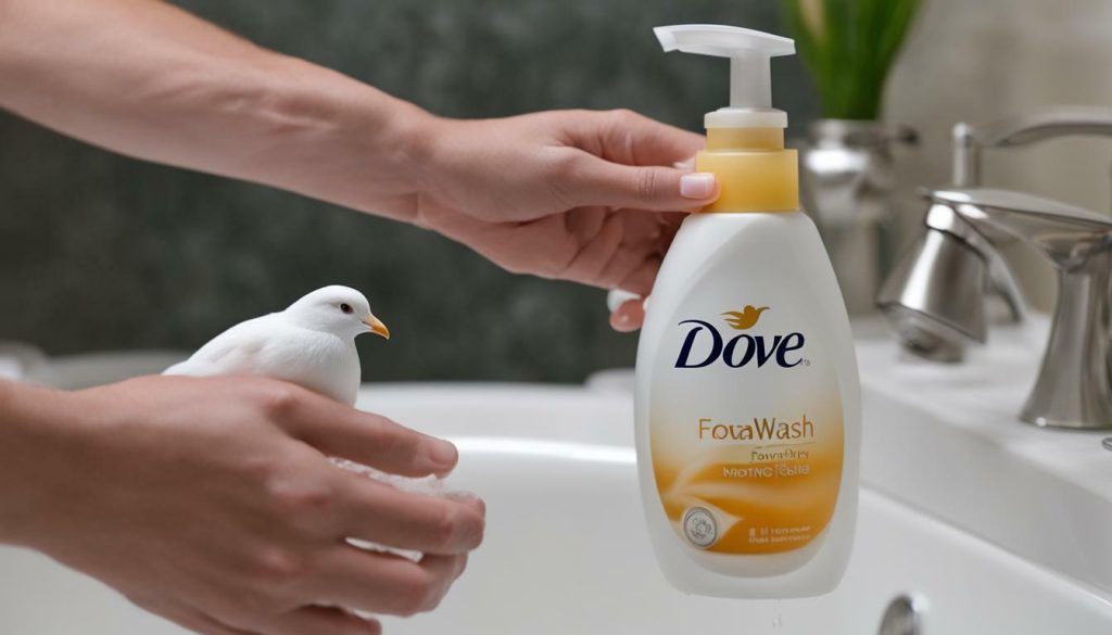 preparing to open Dove foaming body wash