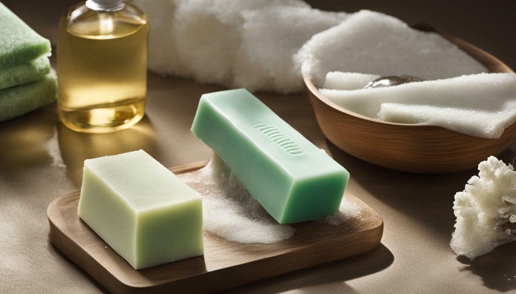 shampoo bottle and soap bar